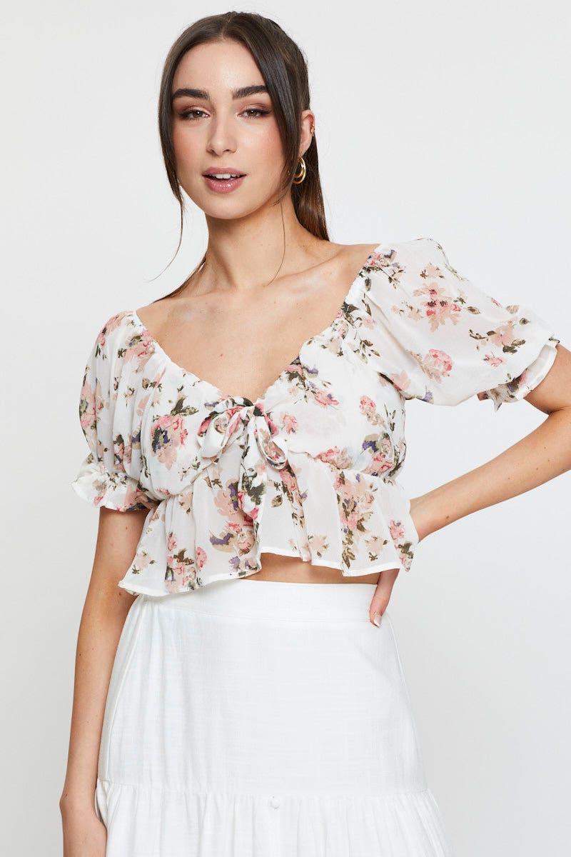 CAMI Print Crop Top Short Sleeve for Women by Ally