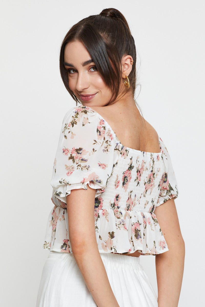 CAMI Print Crop Top Short Sleeve for Women by Ally