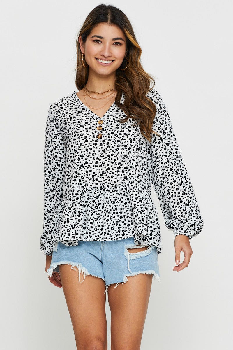 CAMI Print Peplum Shirts Long Sleeve for Women by Ally