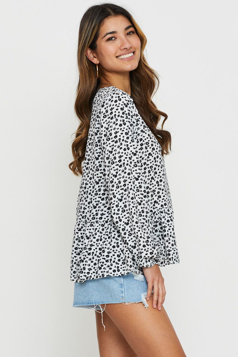 CAMI Print Peplum Shirts Long Sleeve for Women by Ally