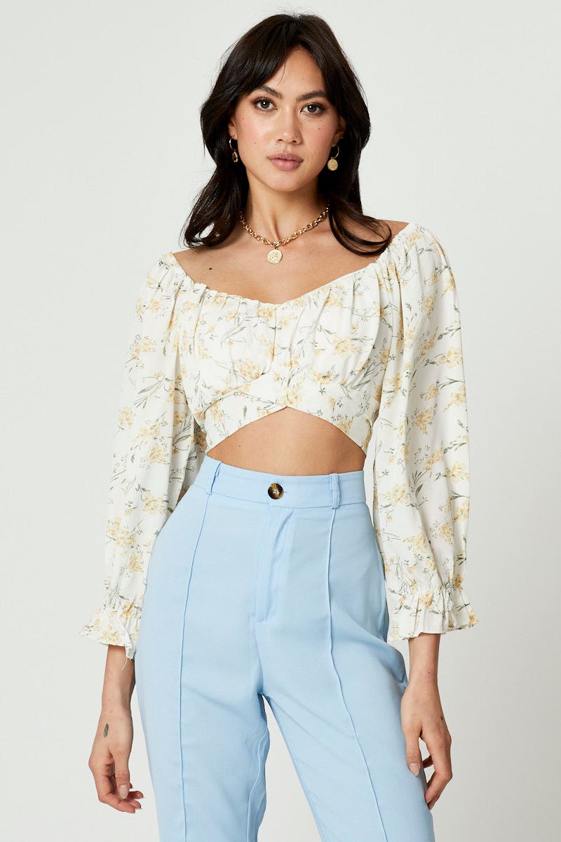 CAMI Print Tie Back Crop Top for Women by Ally