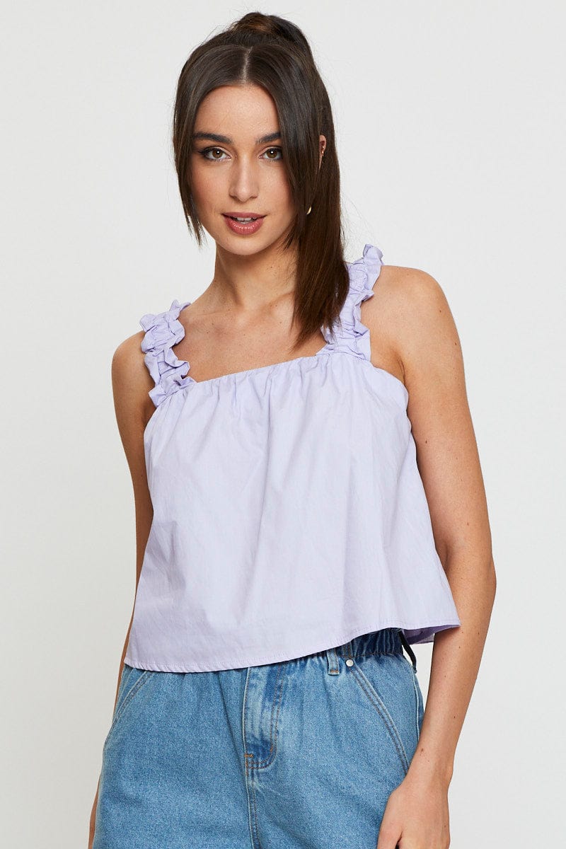 CAMI Purple Square Neck Crop Top for Women by Ally