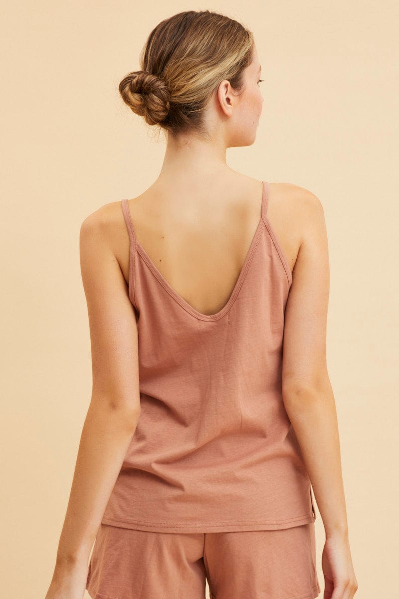 CAMI Rust V Neck Singlet Cotton Relaxed Fit for Women by Ally