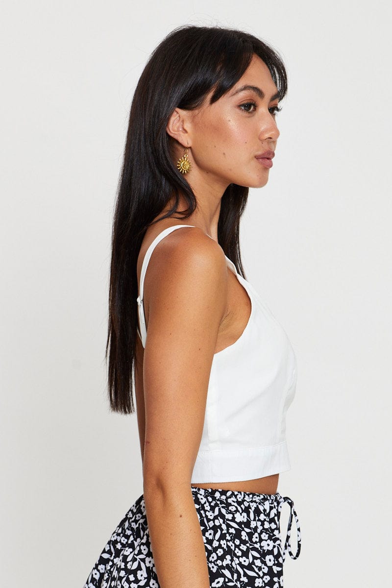 CAMI White Crop Top Sleeveless for Women by Ally