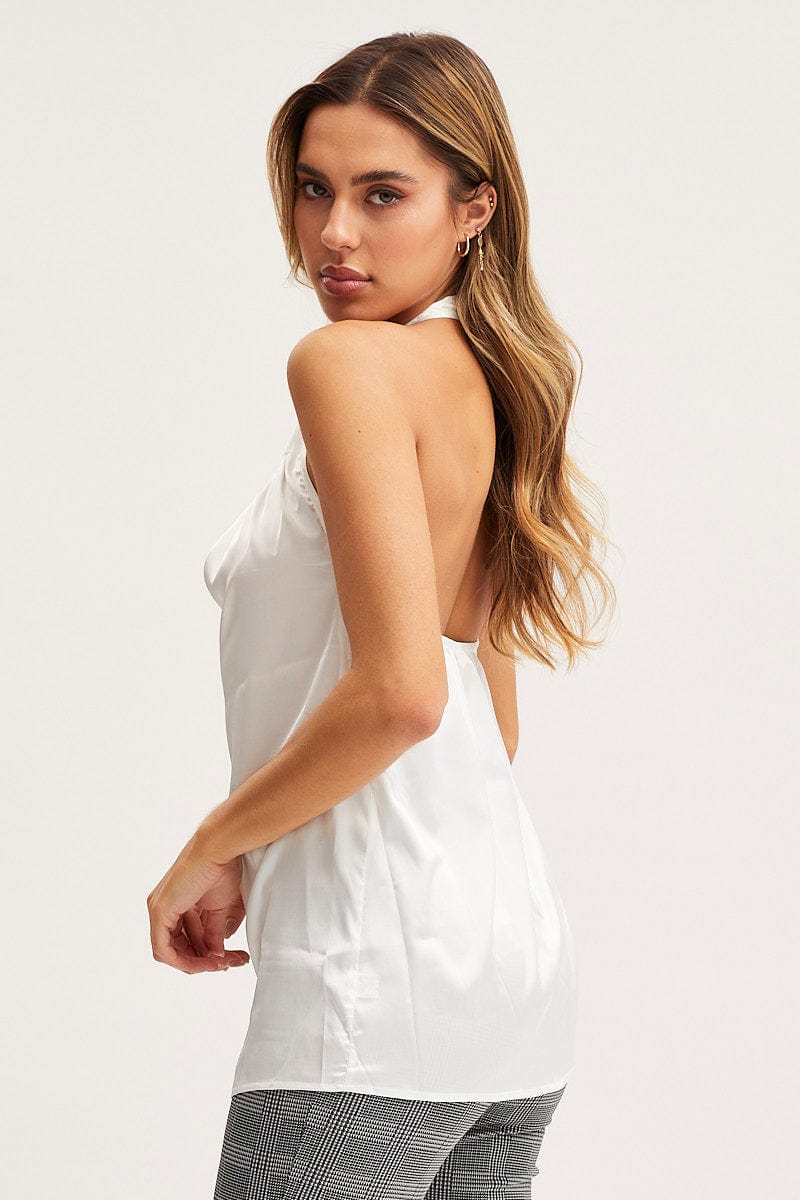 CAMI White Halter Top Sleeveless for Women by Ally