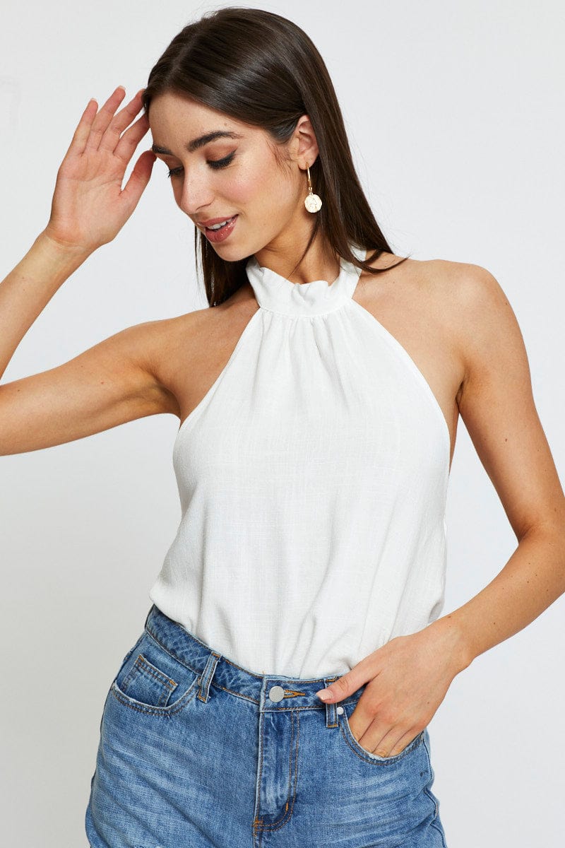 CAMI White Halter Top Sleeveless Tie Up for Women by Ally