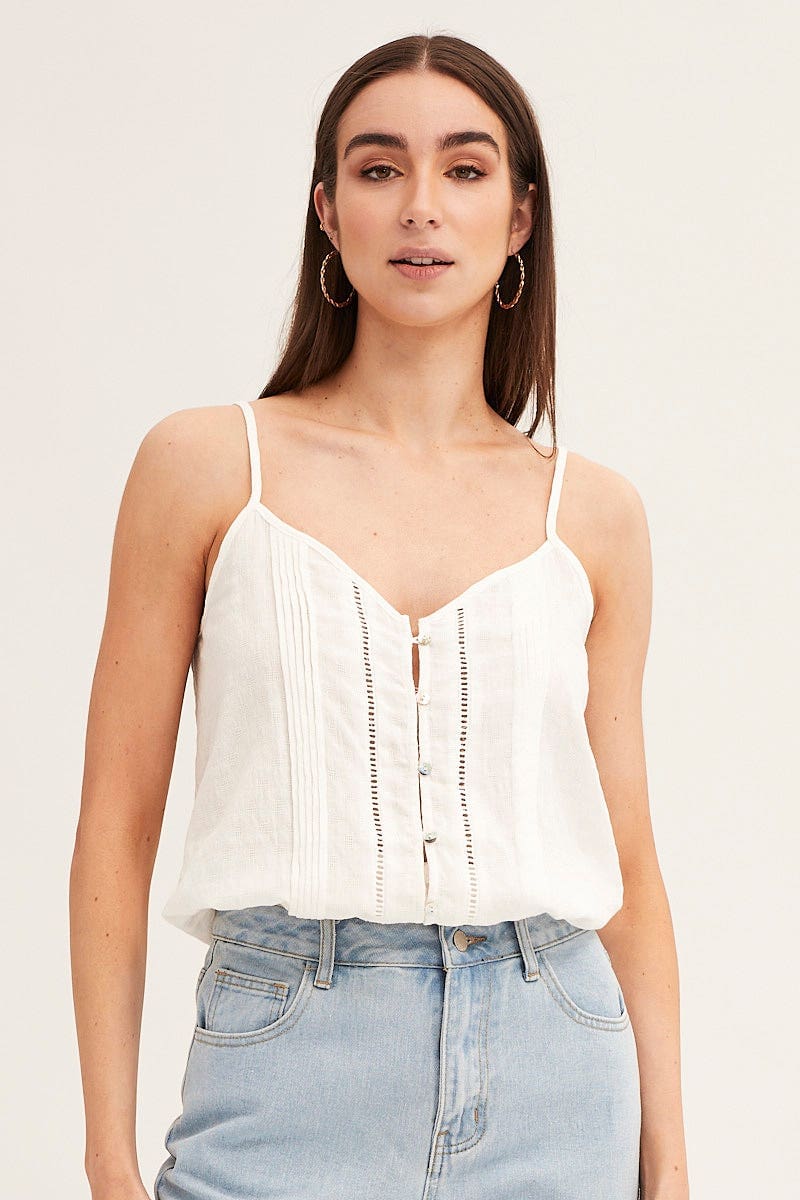 CAMI White Lace Cami Button Front for Women by Ally
