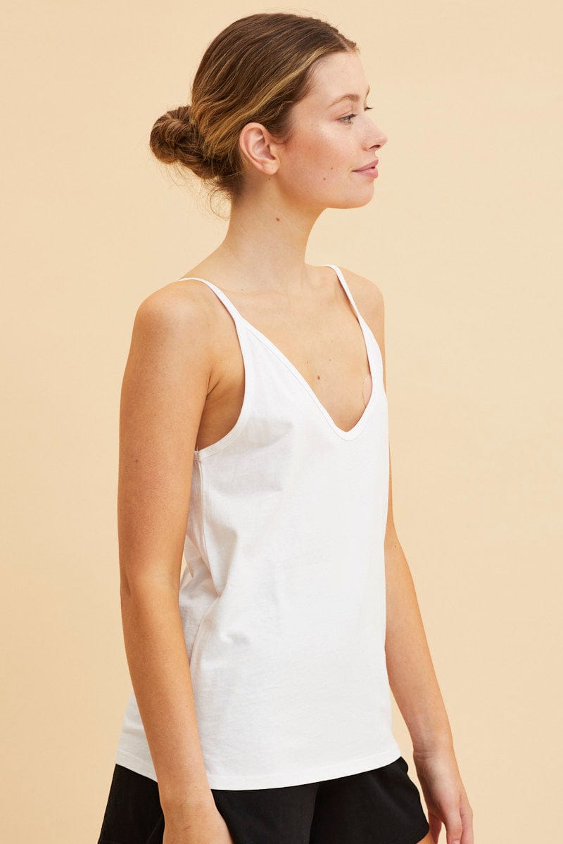 CAMI White V Neck Singlet Cotton Relaxed Fit for Women by Ally