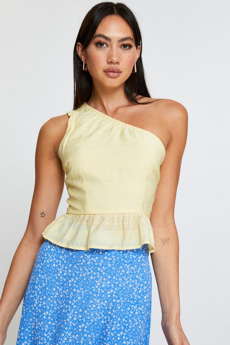 CAMI Yellow Peplum Top One Shoulder for Women by Ally