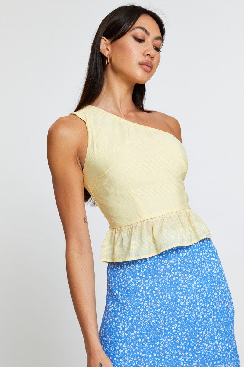 CAMI Yellow Peplum Top One Shoulder for Women by Ally