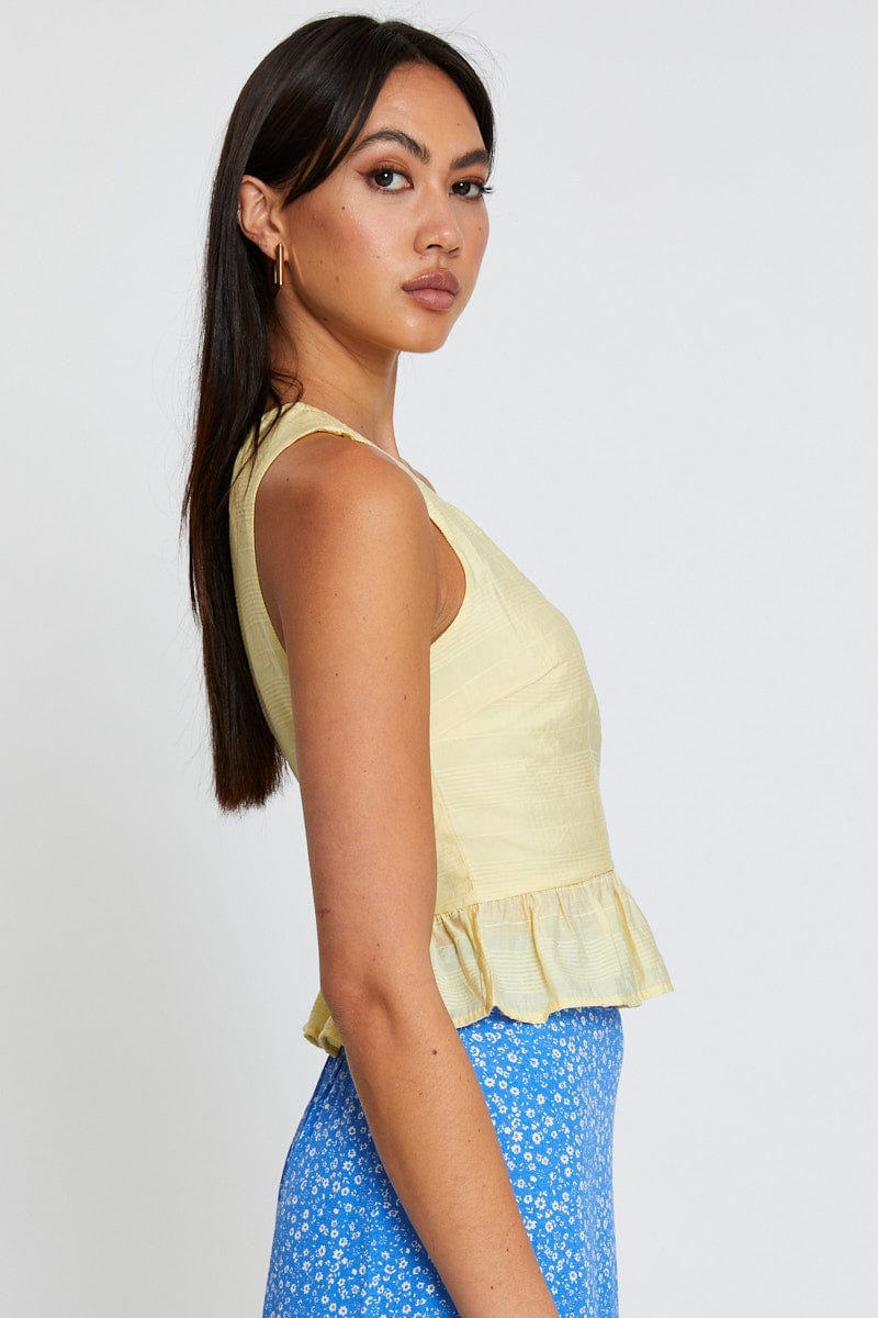 CAMI Yellow Peplum Top One Shoulder for Women by Ally