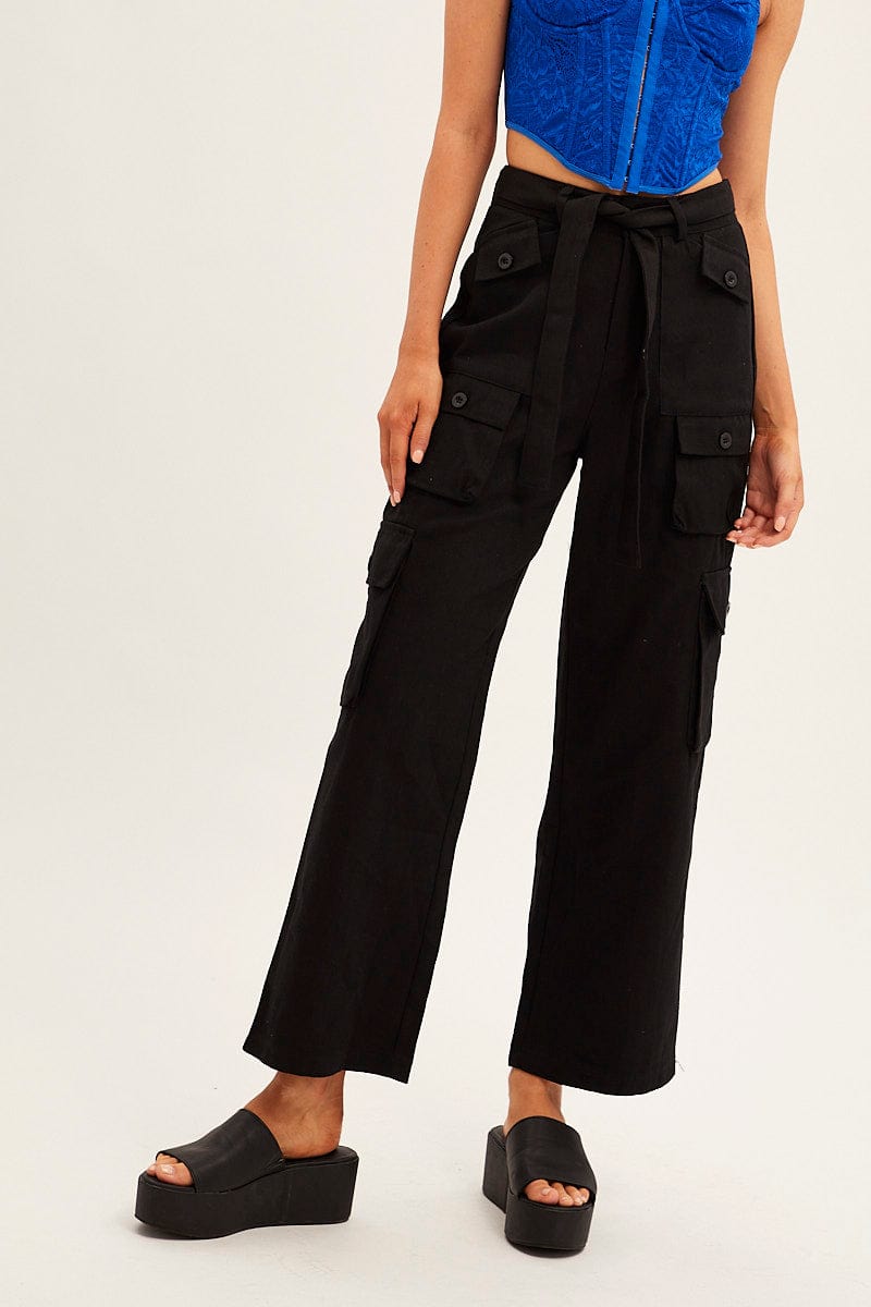 Black Cargo Pants Relaxed Wide Leg Ally Fashion