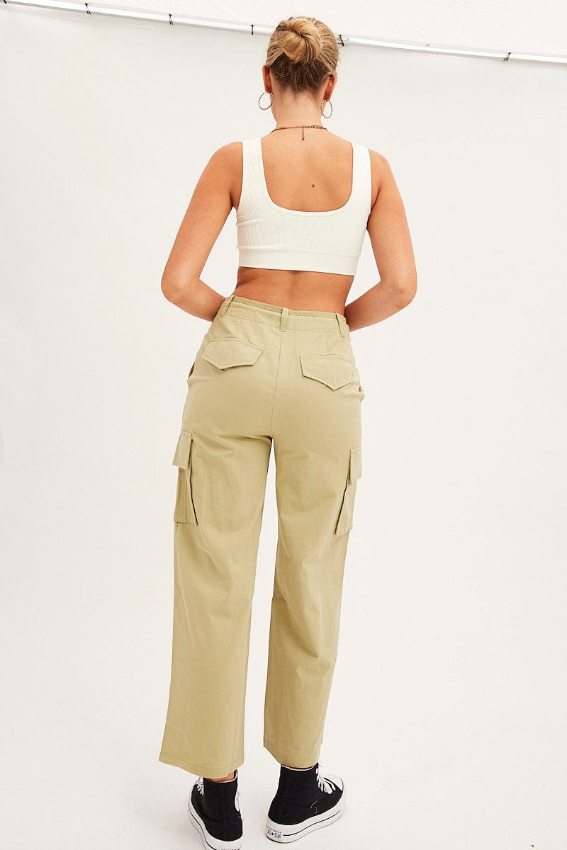 Green Cargo Pants Relaxed Wide Leg | Ally Fashion