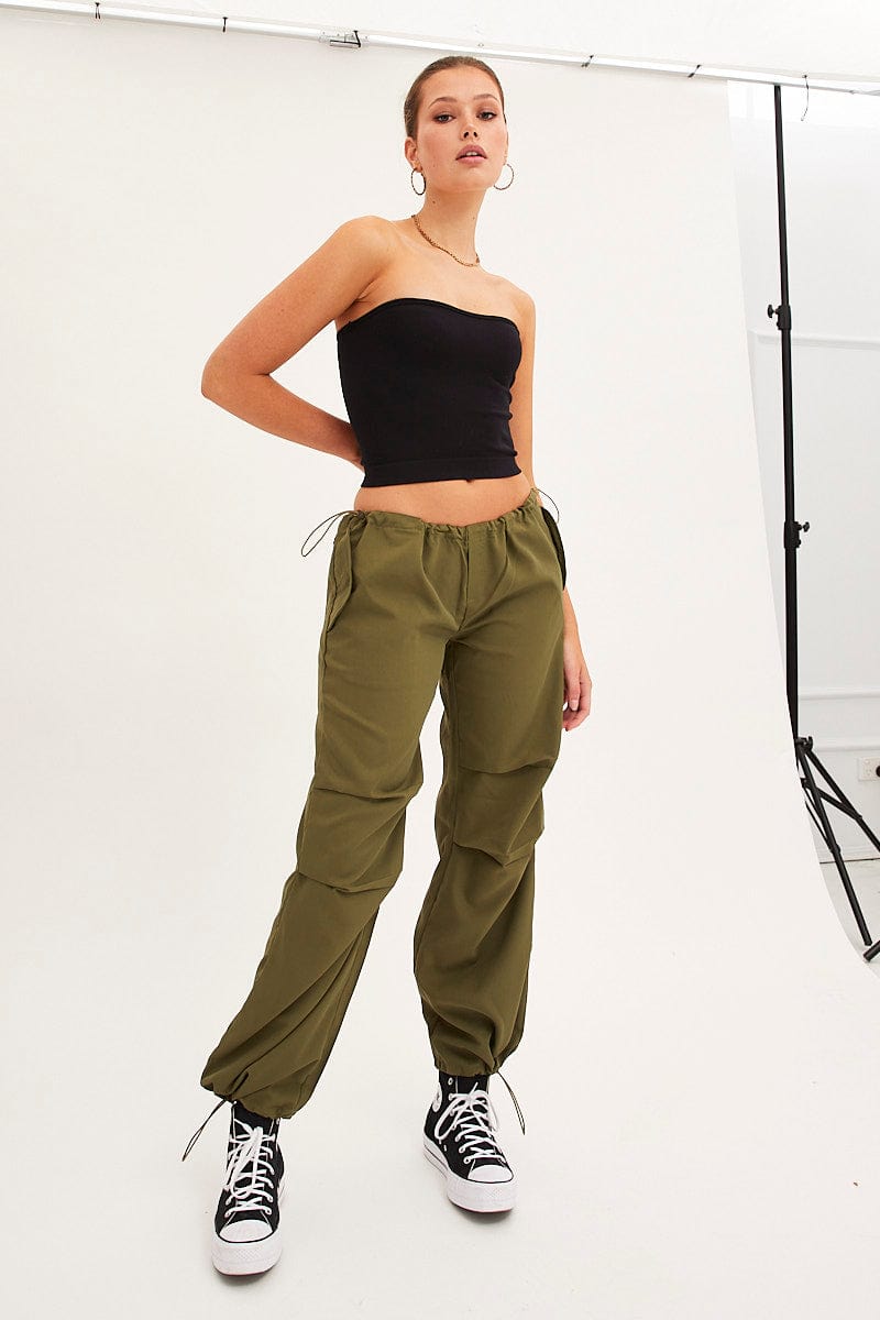 CARGO PANT Green Cargo Parachute Low Rise Pants for Women by Ally