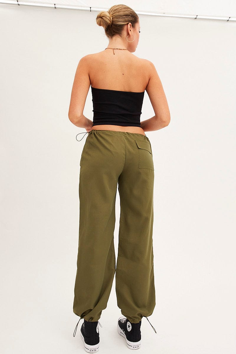 Green Cargo Parachute Low Rise Pants | Ally Fashion