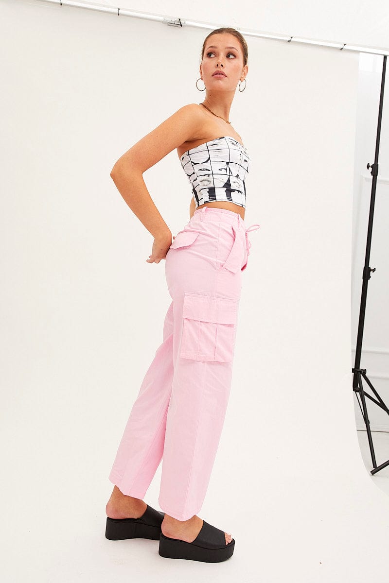 CARGO PANT Pink Cargo Pants Relaxed Wide Leg for Women by Ally