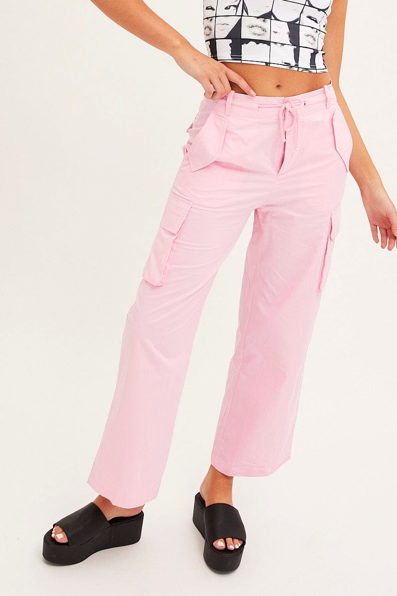 Pink Cargo Pants Relaxed Wide Leg