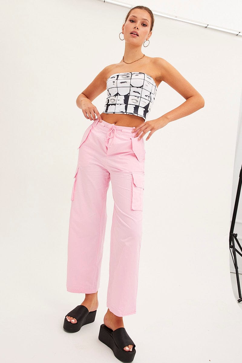 Pink Cargo Pants Relaxed Wide Leg | Ally Fashion