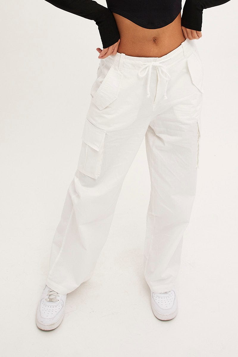 CARGO PANT White Cargo Pants Relaxed Wide Leg for Women by Ally
