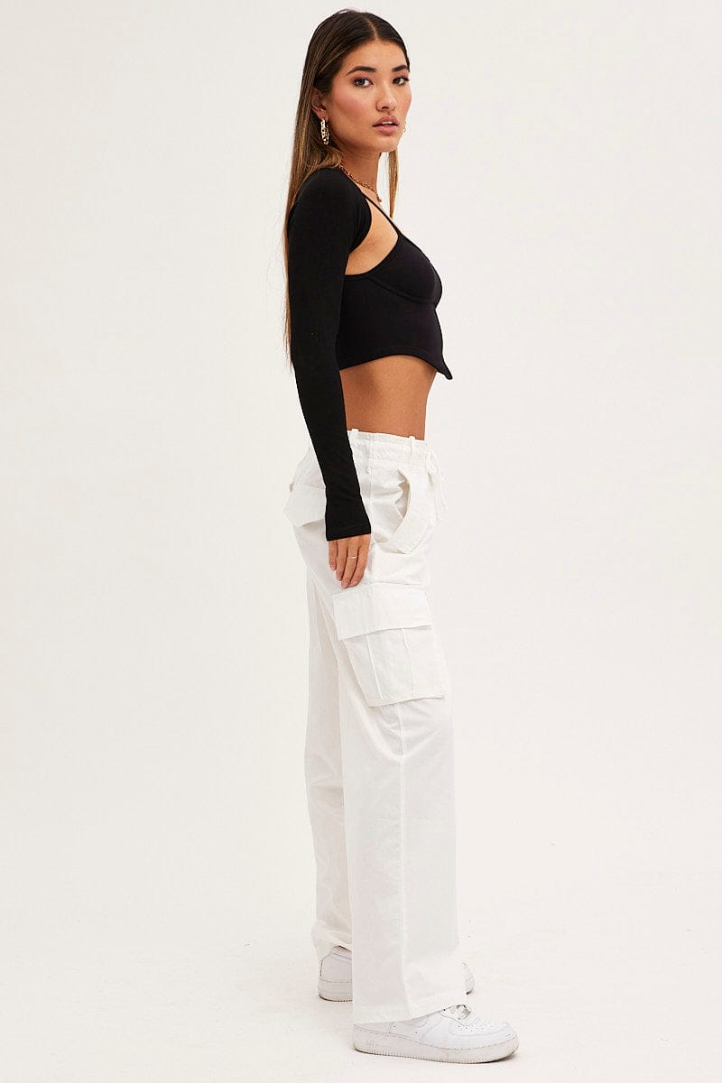 White Cargo Pants Relaxed Wide Leg | Ally Fashion