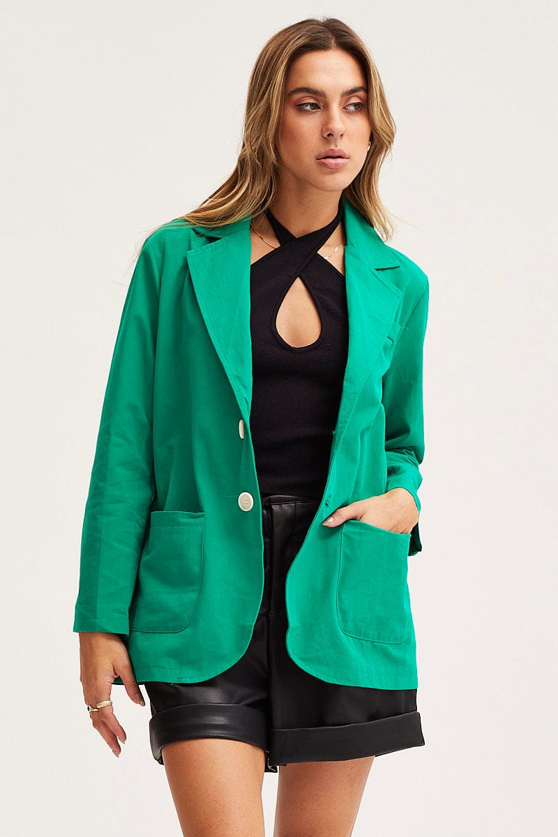 COAT Green Workwear Jacket Long Sleeve Collared for Women by Ally