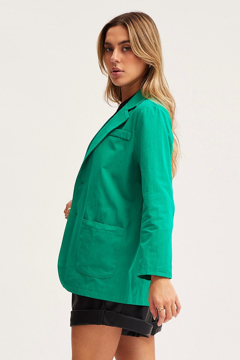 COAT Green Workwear Jacket Long Sleeve Collared for Women by Ally