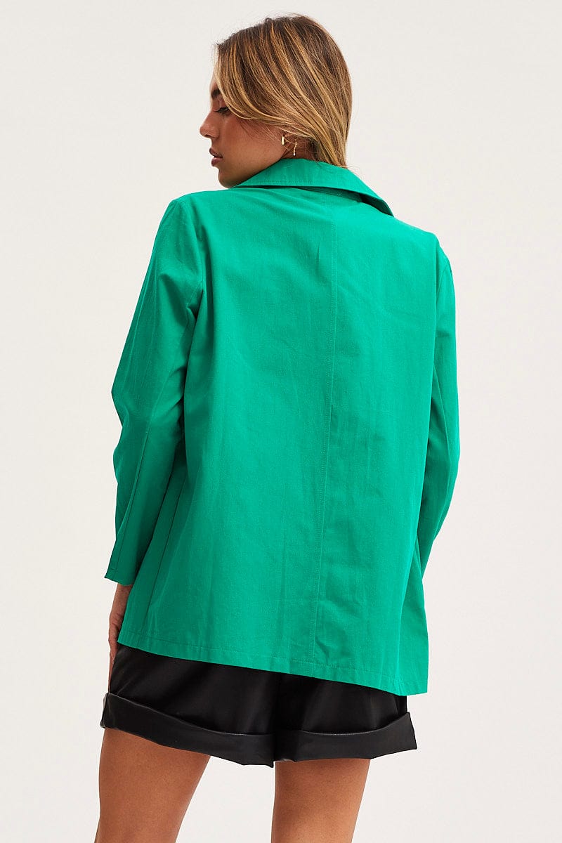 Women’s Green Workwear Jacket Long Sleeve Collared | Ally Fashion