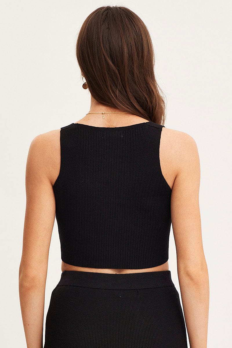 CROP KNITTED Black Knit Top Sleeveless Crop for Women by Ally