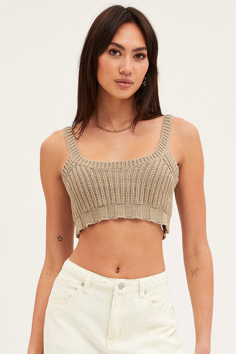 CROP KNITTED Green Knit Top Sleeveless Crop for Women by Ally