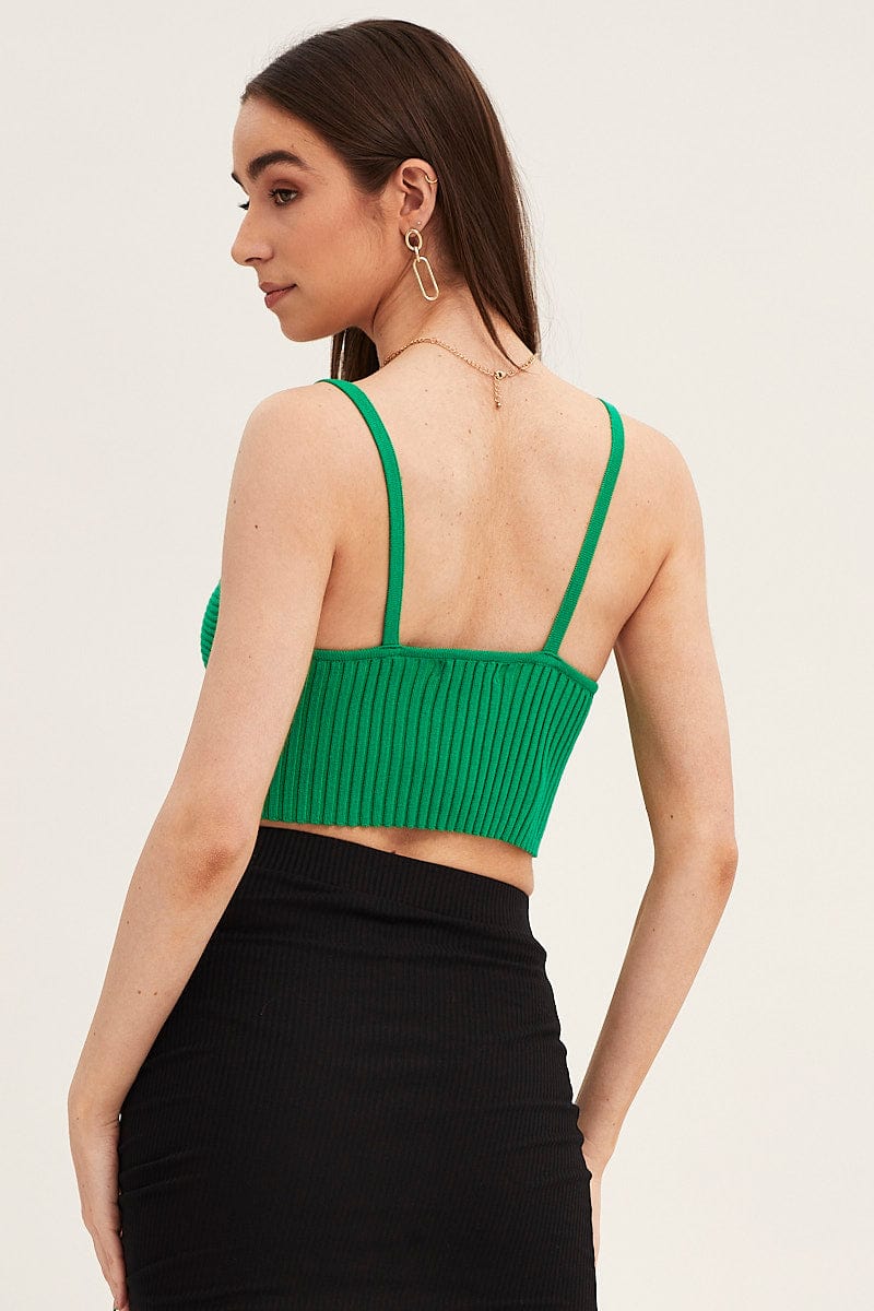 CROP KNITTED Green Knit Top Sleeveless Ribbed for Women by Ally