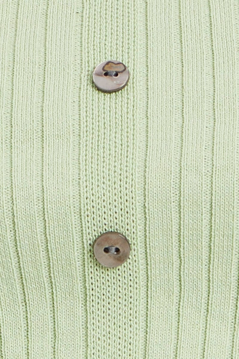 CROP KNITTED Green Short Sleeve Rib Knit Scoop Neck Button Detail Cro for Women by Ally
