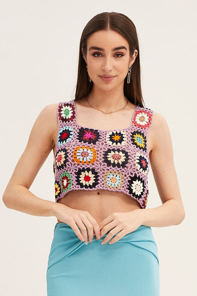 Women's Multi Crochet Top Crop Square Neck | Ally Fashion