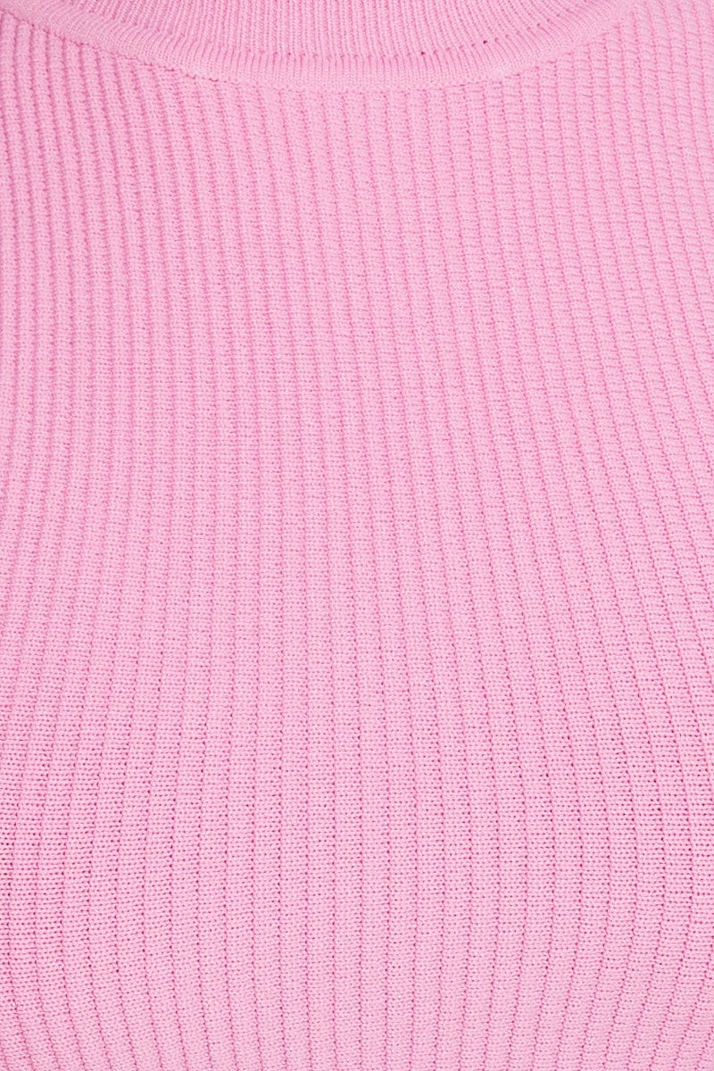 Pink Knit Top Ribbed High Neck for Ally Fashion