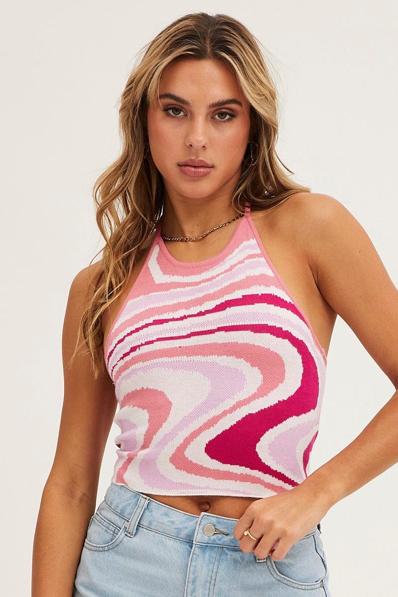 CROP KNITTED Print Marble Knit Top for Women by Ally
