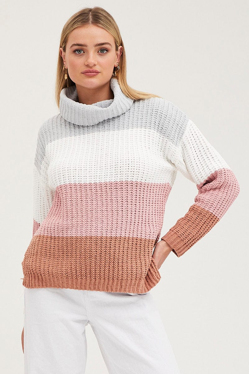 CROP KNITTED Stripe Knit Top Long Sleeve Relaxed Round Neck for Women by Ally