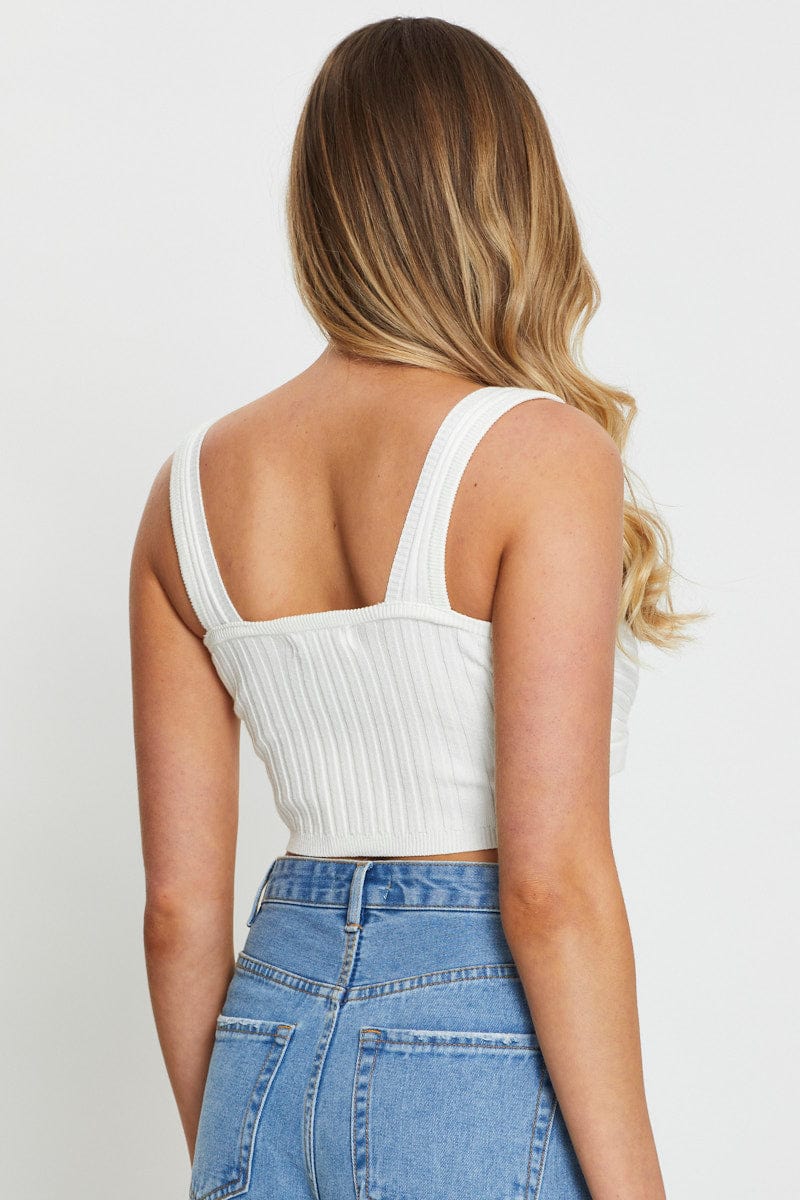 CROP KNITTED White Knit Top Sleeveless for Women by Ally