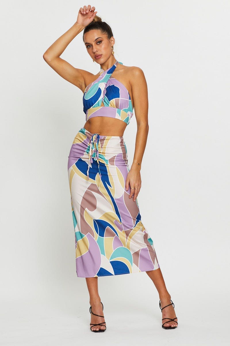 CROP TOP Abstract Print Crop Top Sleeveless Halter for Women by Ally
