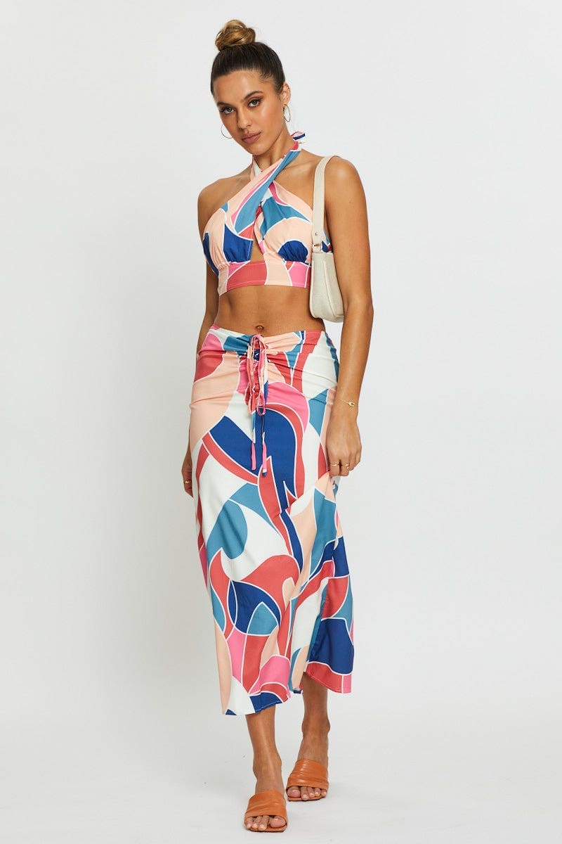 CROP TOP Abstract Print Crop Top Sleeveless Halter for Women by Ally