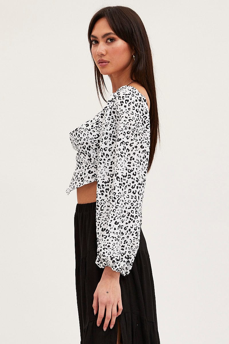 CROP TOP Animal Print Puff Sleeve Top Long Sleeve for Women by Ally