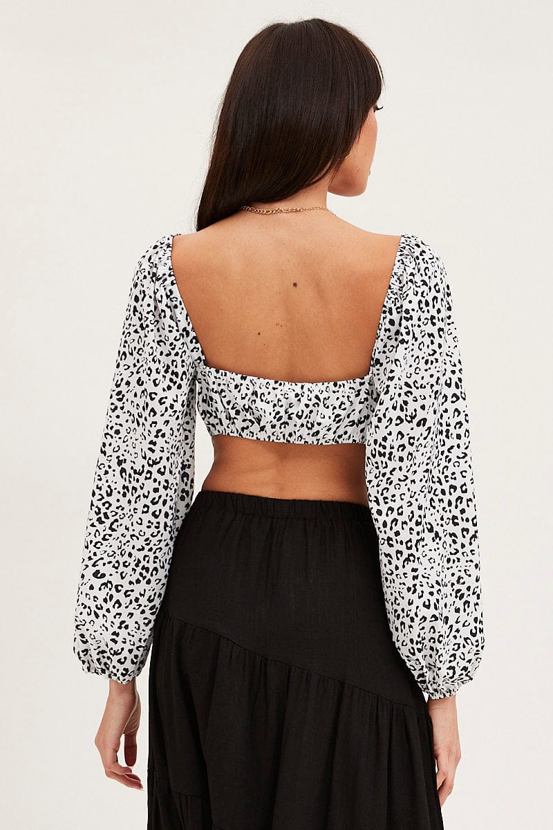 CROP TOP Animal Print Puff Sleeve Top Long Sleeve for Women by Ally