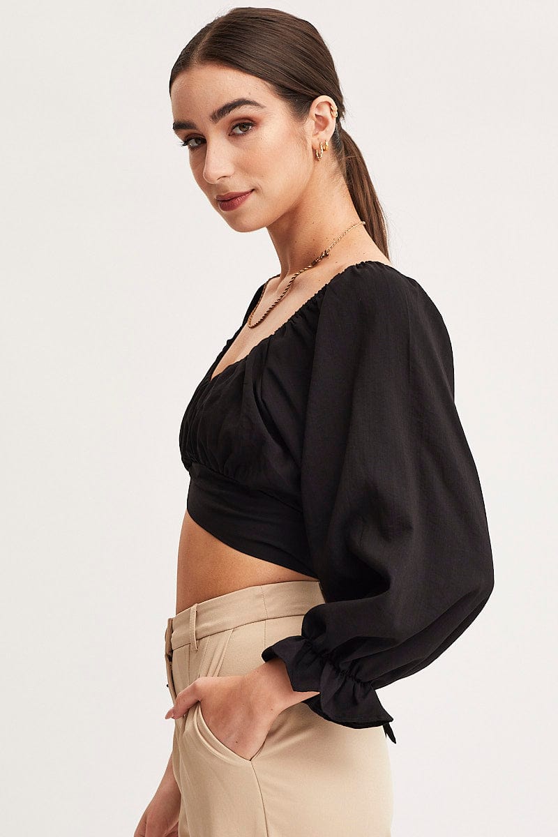 CROP TOP Black Crop Top Long Sleeve for Women by Ally