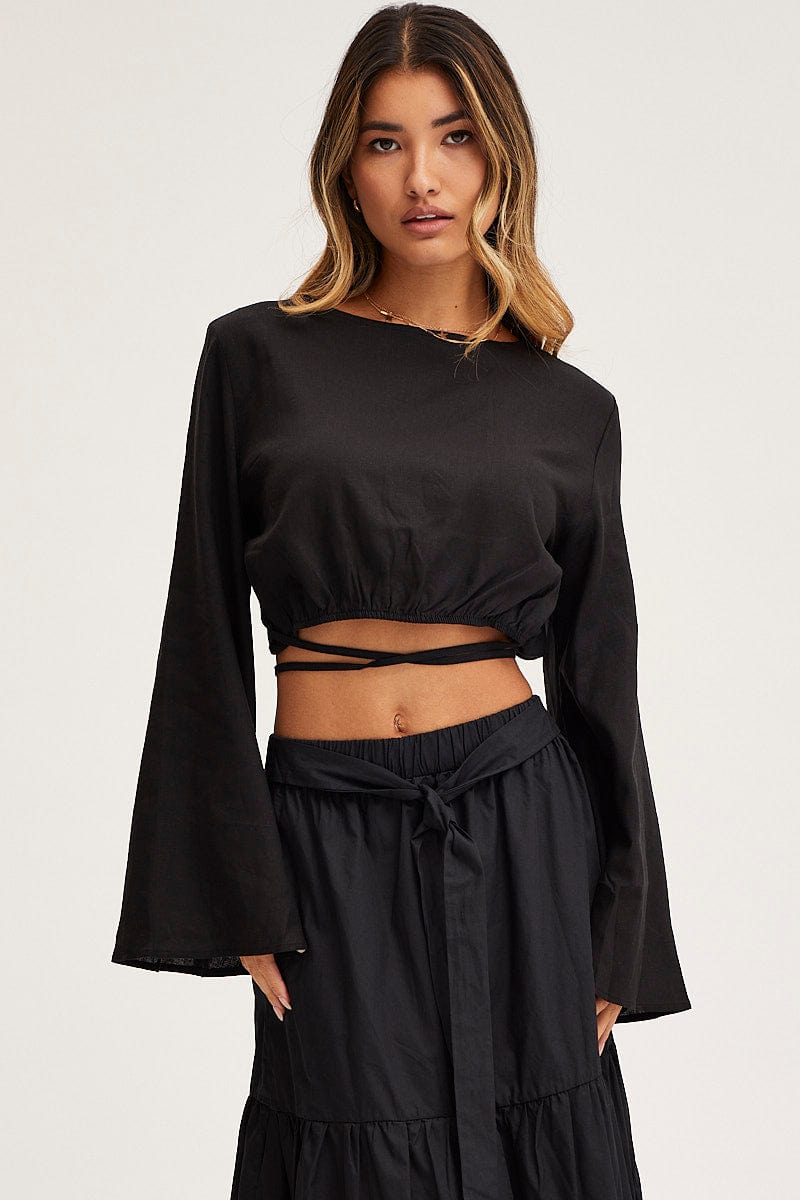 CROP TOP Black Crop Top Long Sleeve for Women by Ally