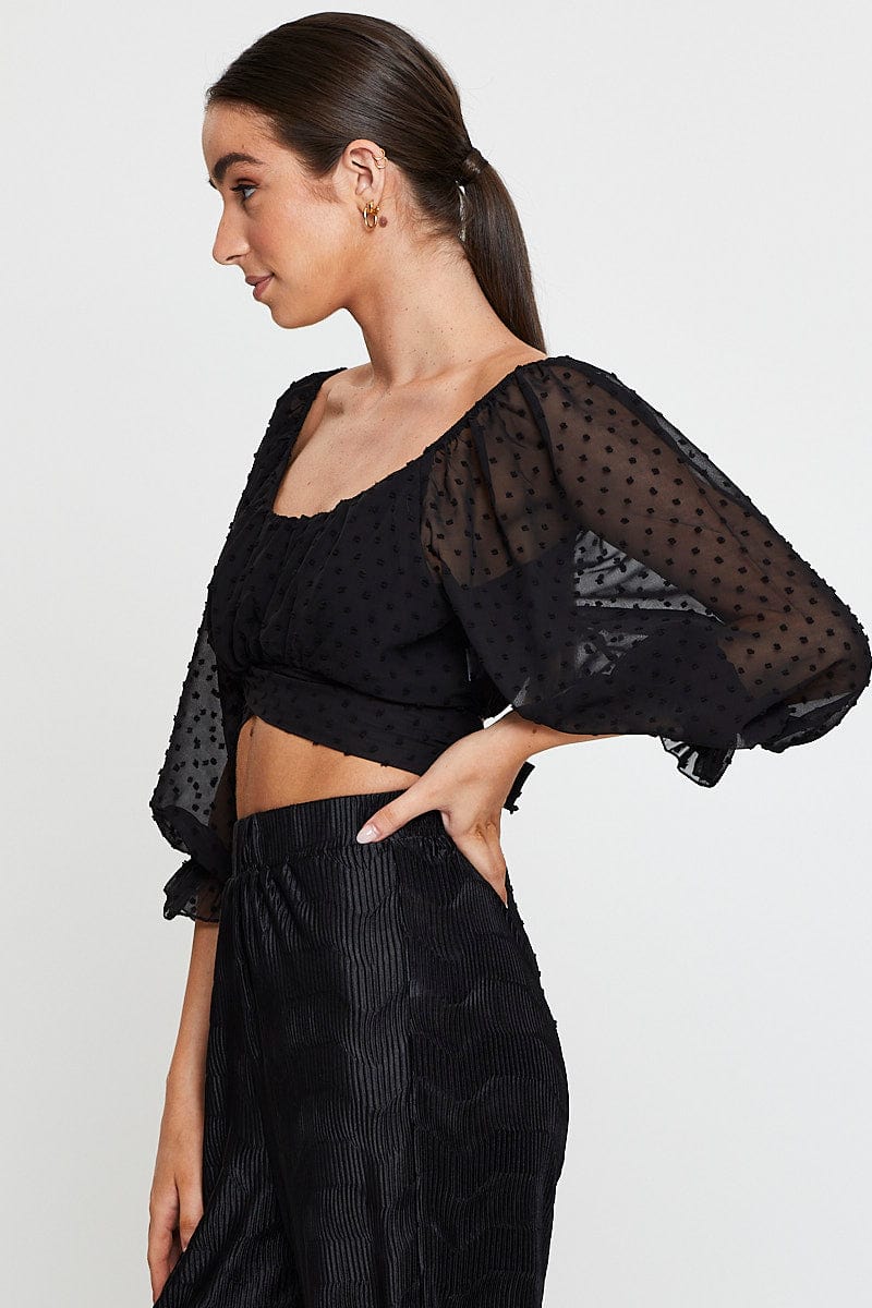 CROP TOP Black Crop Top Long Sleeve for Women by Ally