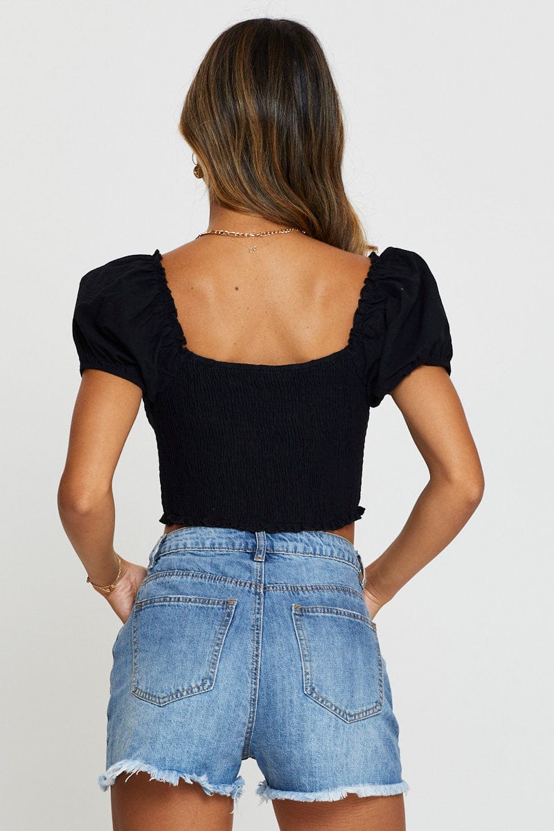 CROP TOP Black Crop Top Short Sleeve for Women by Ally