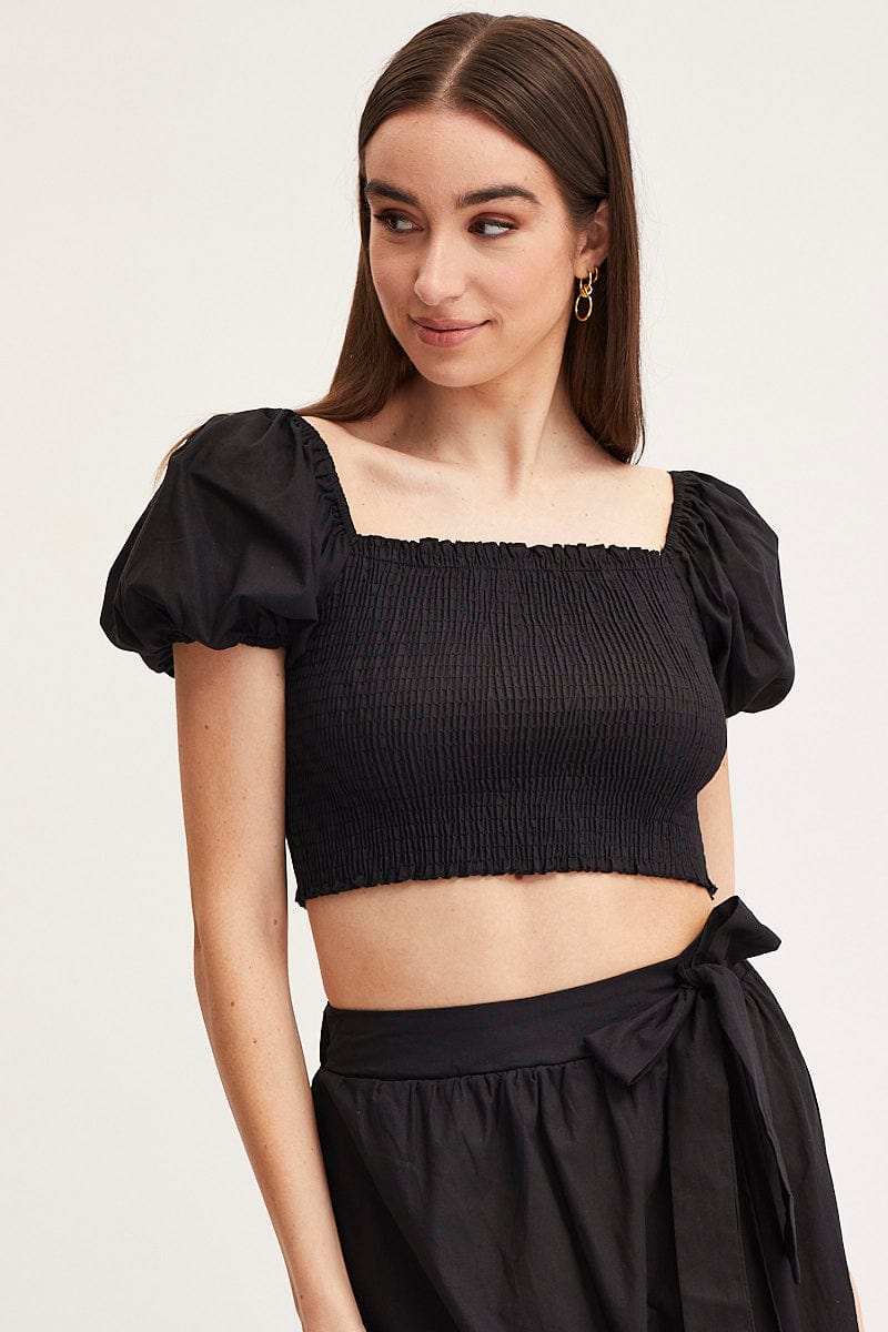 CROP TOP Black Crop Top Short Sleeve for Women by Ally