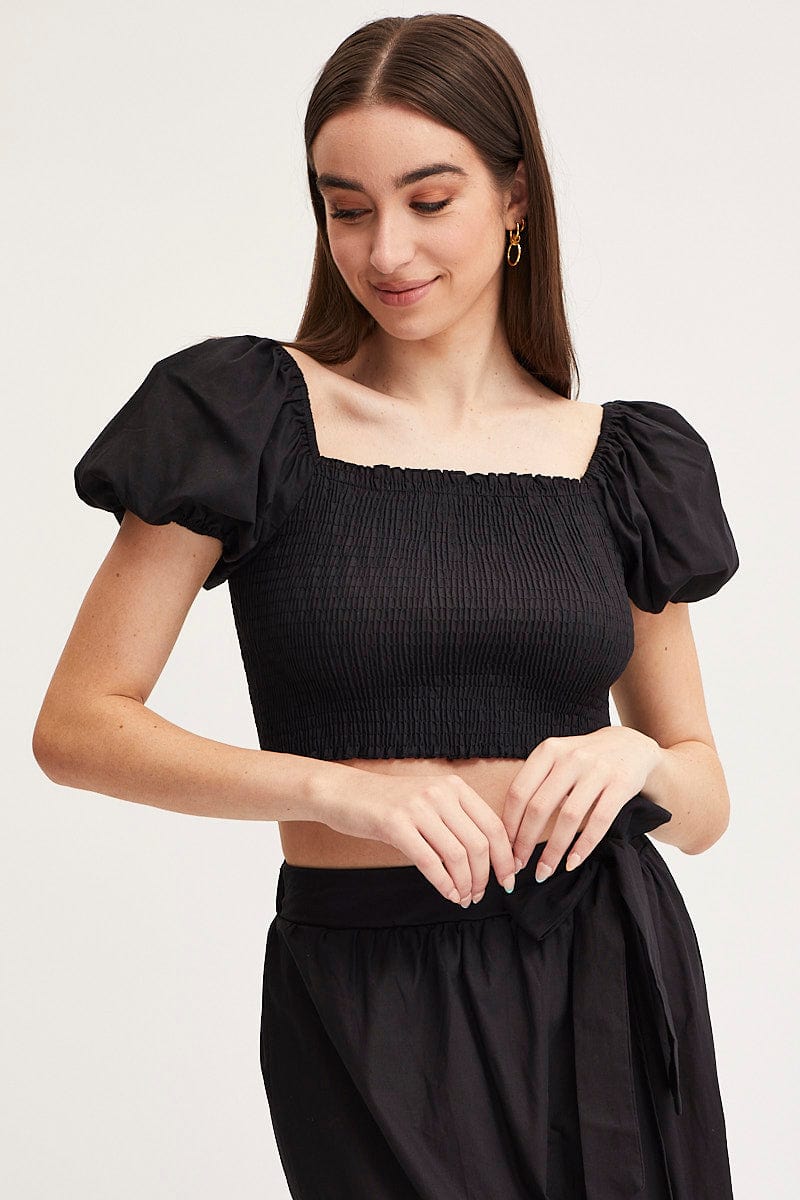 CROP TOP Black Crop Top Short Sleeve for Women by Ally