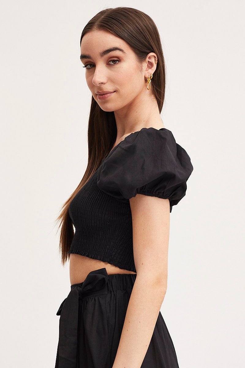 CROP TOP Black Crop Top Short Sleeve for Women by Ally