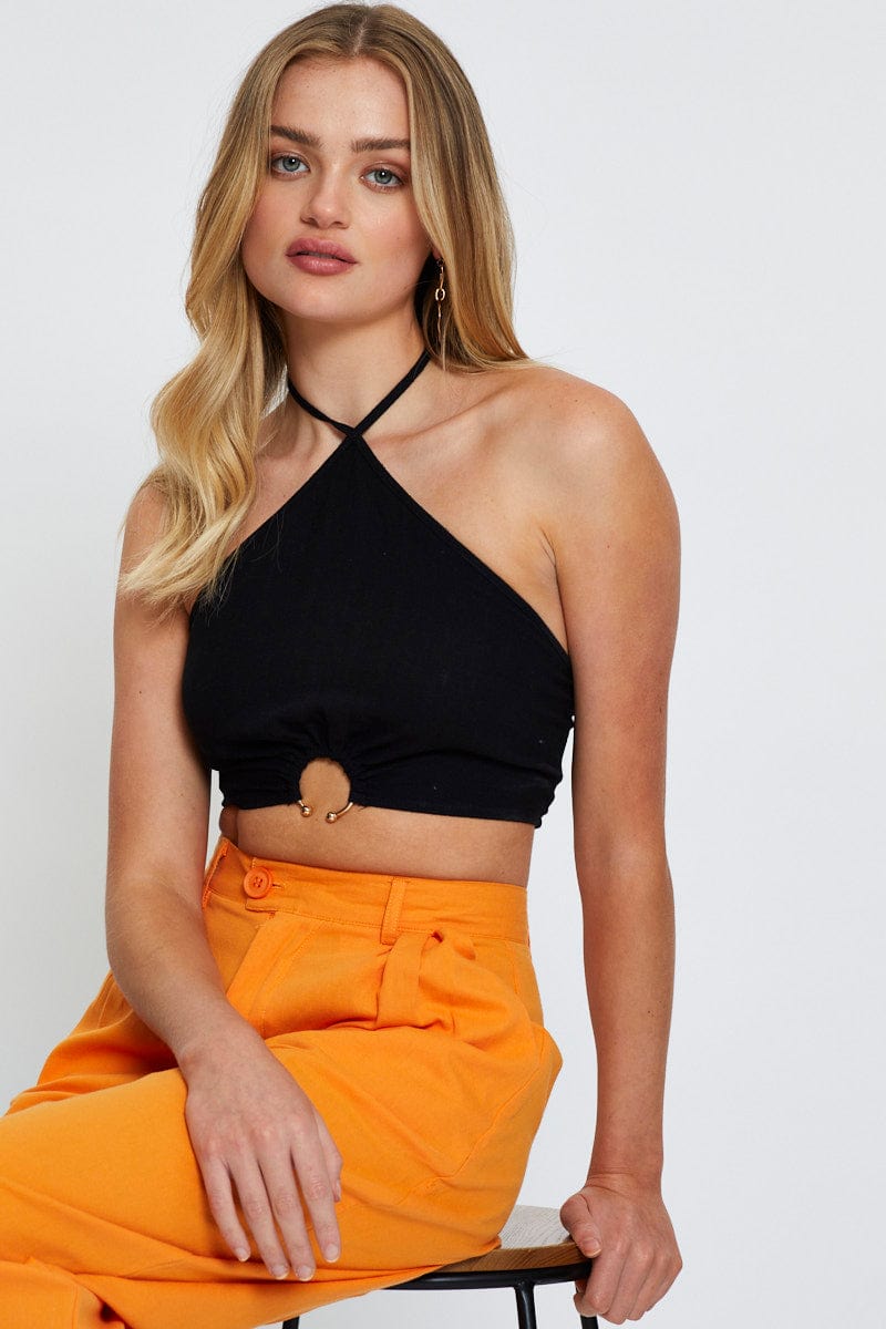 CROP TOP Black Crop Top Sleeveless Halter for Women by Ally