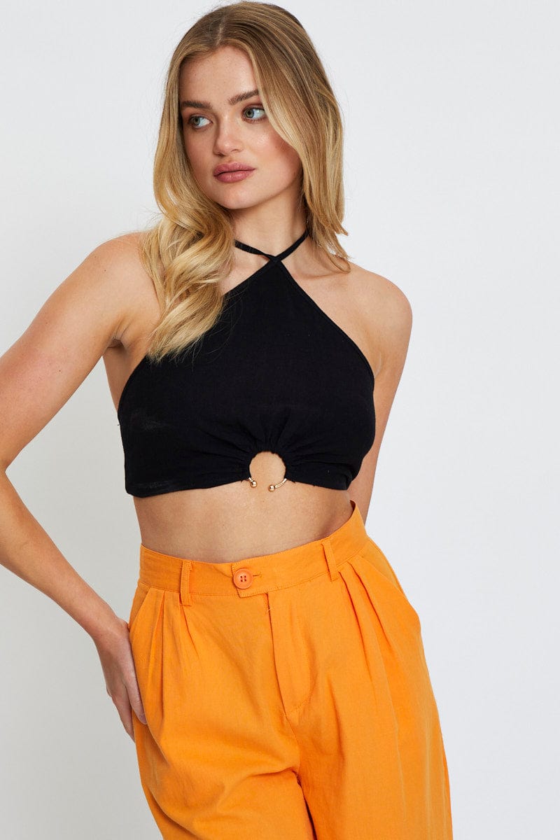 CROP TOP Black Crop Top Sleeveless Halter for Women by Ally