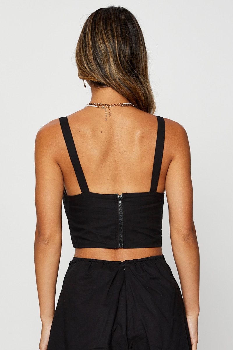 CROP TOP Black Crop Top Sleeveless Square Neck for Women by Ally